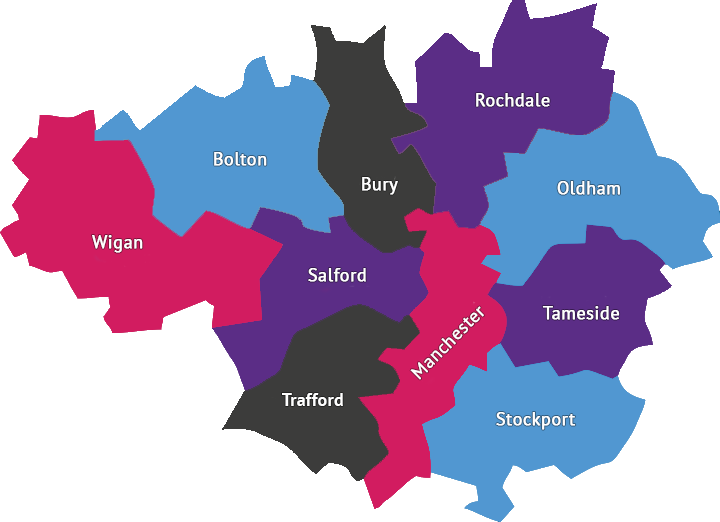 Map of the ten Greater Manchester boroughs