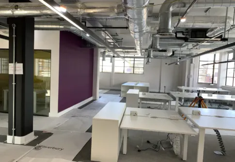Office floor during partition installation, Northern Quarter, Manchester